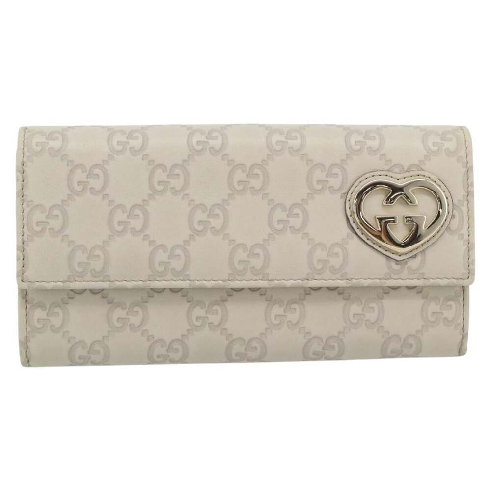 Gucci GG Canvas Guccissima Lovely Heart Wallet Ivory Long White